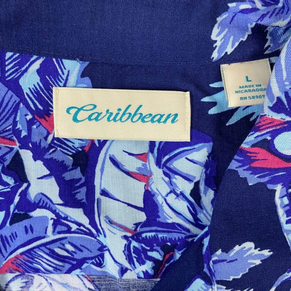 Caribbean Mens Large Tropical Palm Tree‎ Pajama Hawaiian Blue Button Up New